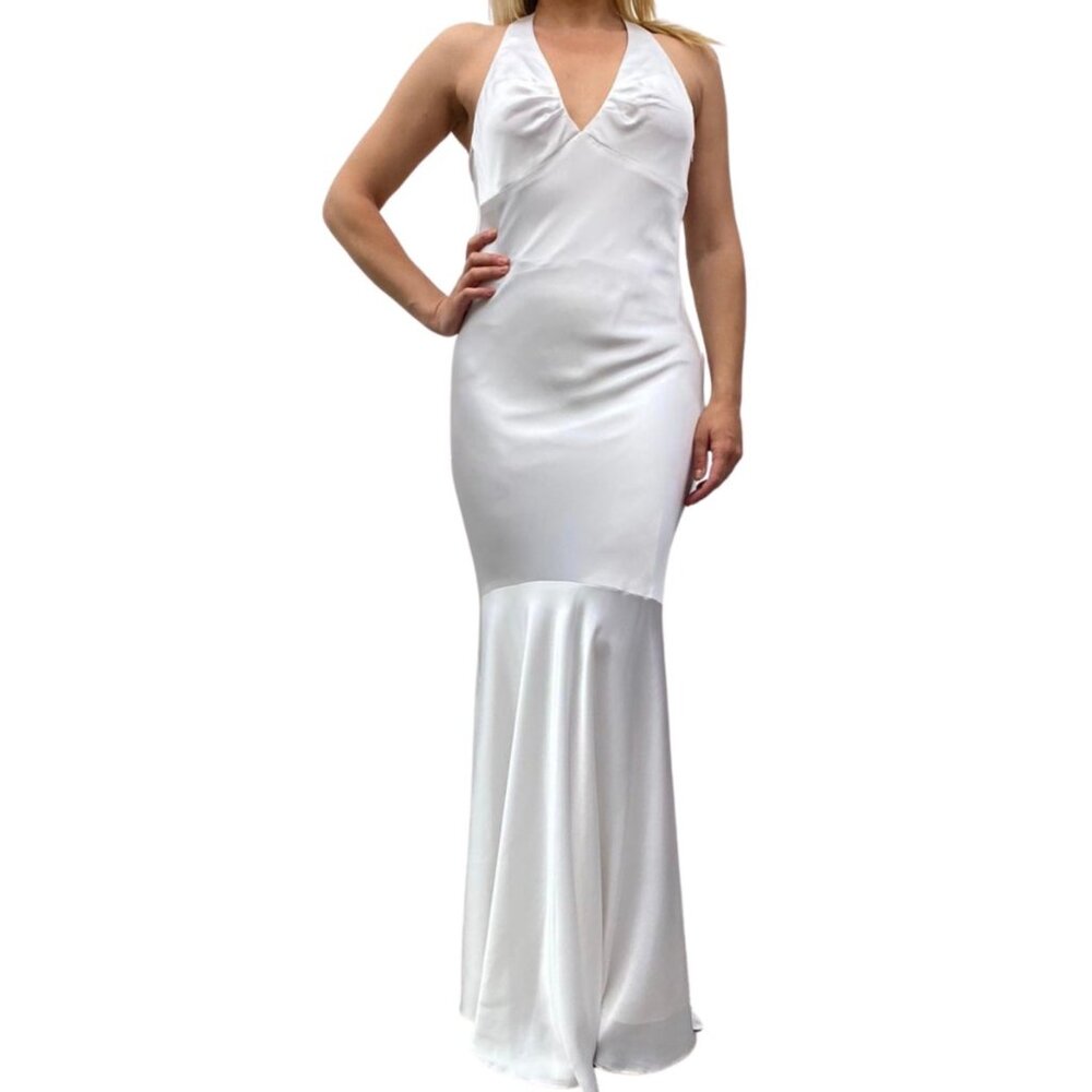 Issue New York Satin V-Neck Mermaid Gown White Size 2 NWT